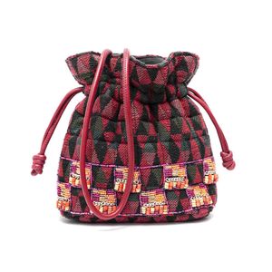 Bolsa Bucket Tapeçaria Matelassê Bordada Alças Em Couro Natural Crossbody/Tiracolo Multi Pink