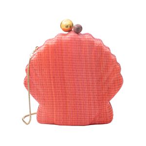 Bolsa Clutch Concha Ráfia Natural Coral