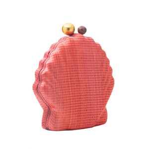Bolsa Clutch Concha Ráfia Natural Coral
