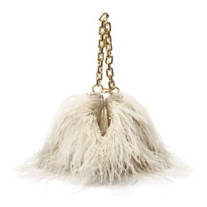 Bolsa Sylvie Bag Em Plumas Com Corrente Multifuncional Macadamia