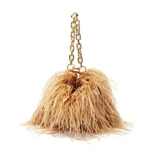 Bolsa Sylvie Bag Em Plumas Com Corrente Multifuncional Ouro