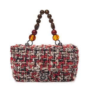 Bolsa Clássica Em Tweed Com Alça Curta Em Resina Vermelho