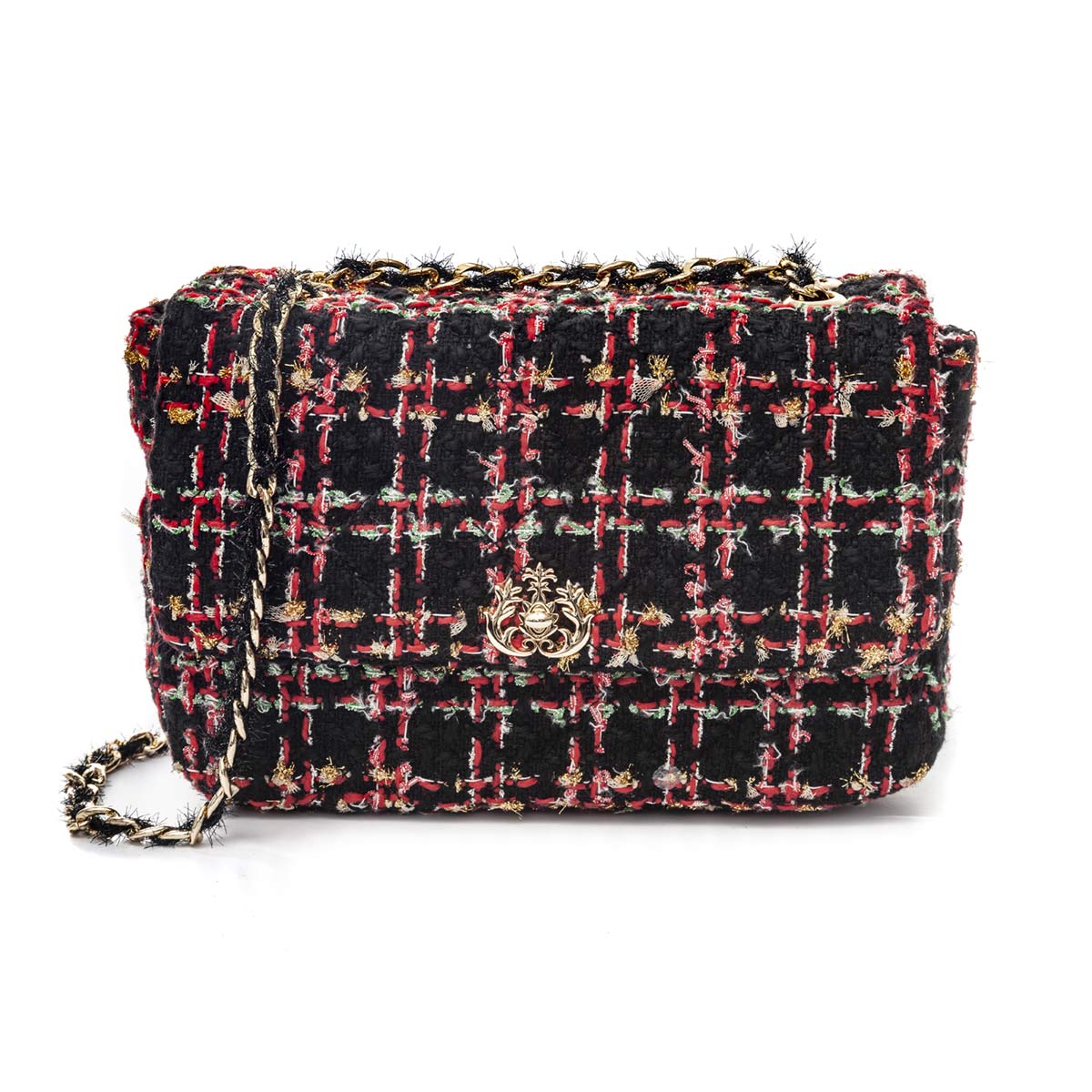 Bolsa-satchel-em-tweed--vermelho