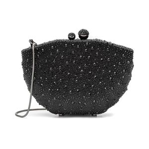 Clutch Em Cetim E Cristais Concha Preto