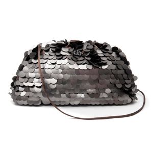 Bolsa Maxi  Pouch Em Paetês Prata Matte