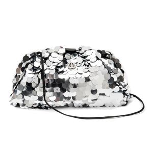 Bolsa Maxi  Pouch Em Paetês Preto/Prata