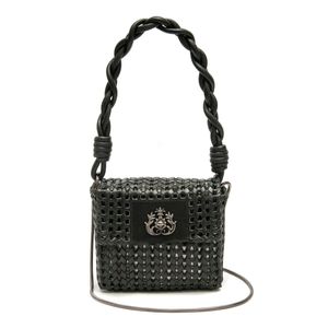 Mini Bolsa Em Tressê De Couro Natural Preto