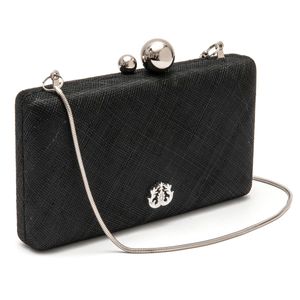 Bolsa Clutch Em Ráfia E Corrente Preto