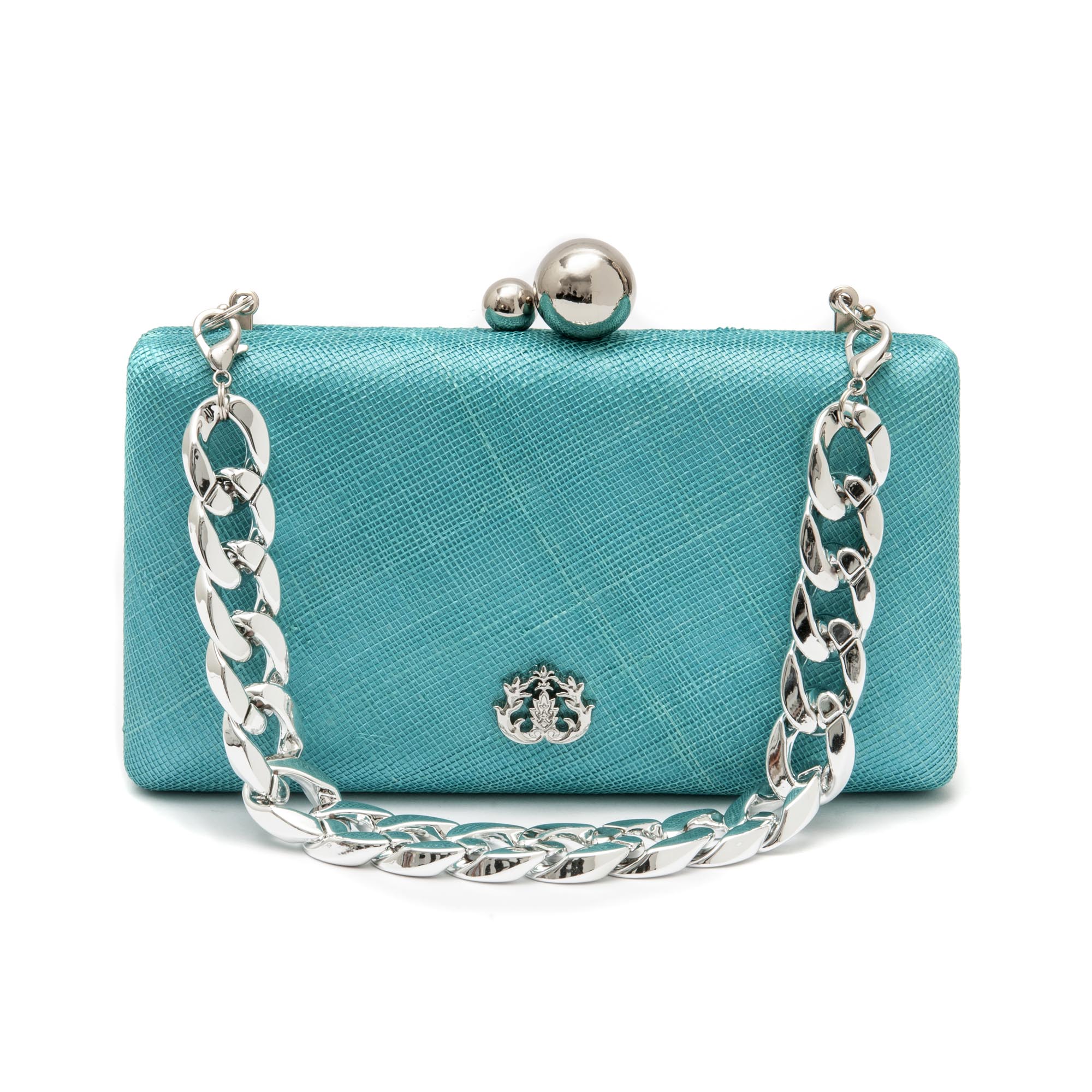 Bolsa-Clutch-em-Palha-e-Alca-de-Corrente-Turquesa