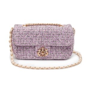 Mini Bolsa Em Tweed Com Correntes Lavanda