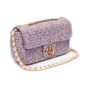 Mini Bolsa Em Tweed Com Correntes Lavanda