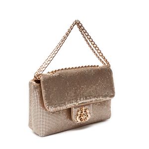 Bolsa Mini  Baguete Isla 20'S Em Malha Metálica Ouro