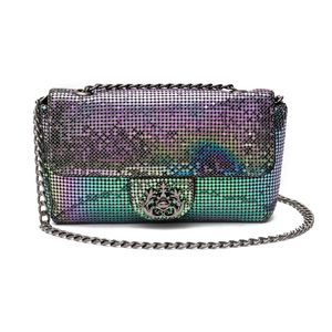 Bolsa Mini  Baguete Isla 20'S Em Malha Metálica Aurora Boreal
