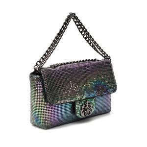 Bolsa Mini  Baguete Isla 20'S Em Malha Metálica Aurora Boreal