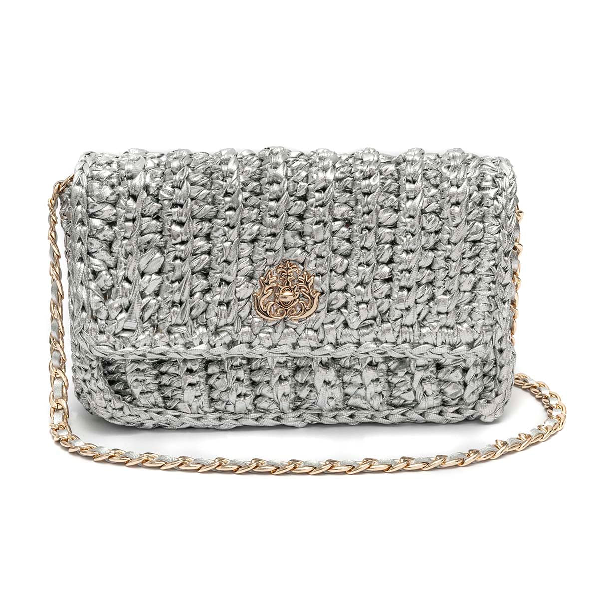 Bolsa-Baguete-em-Croche-com-Fio-Metalizado-Prata-