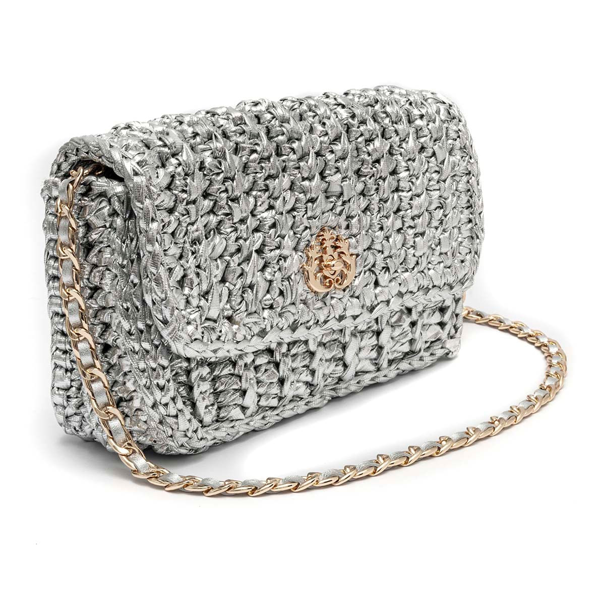 Bolsa-Baguete-em-Croche-com-Fio-Metalizado-Prata-