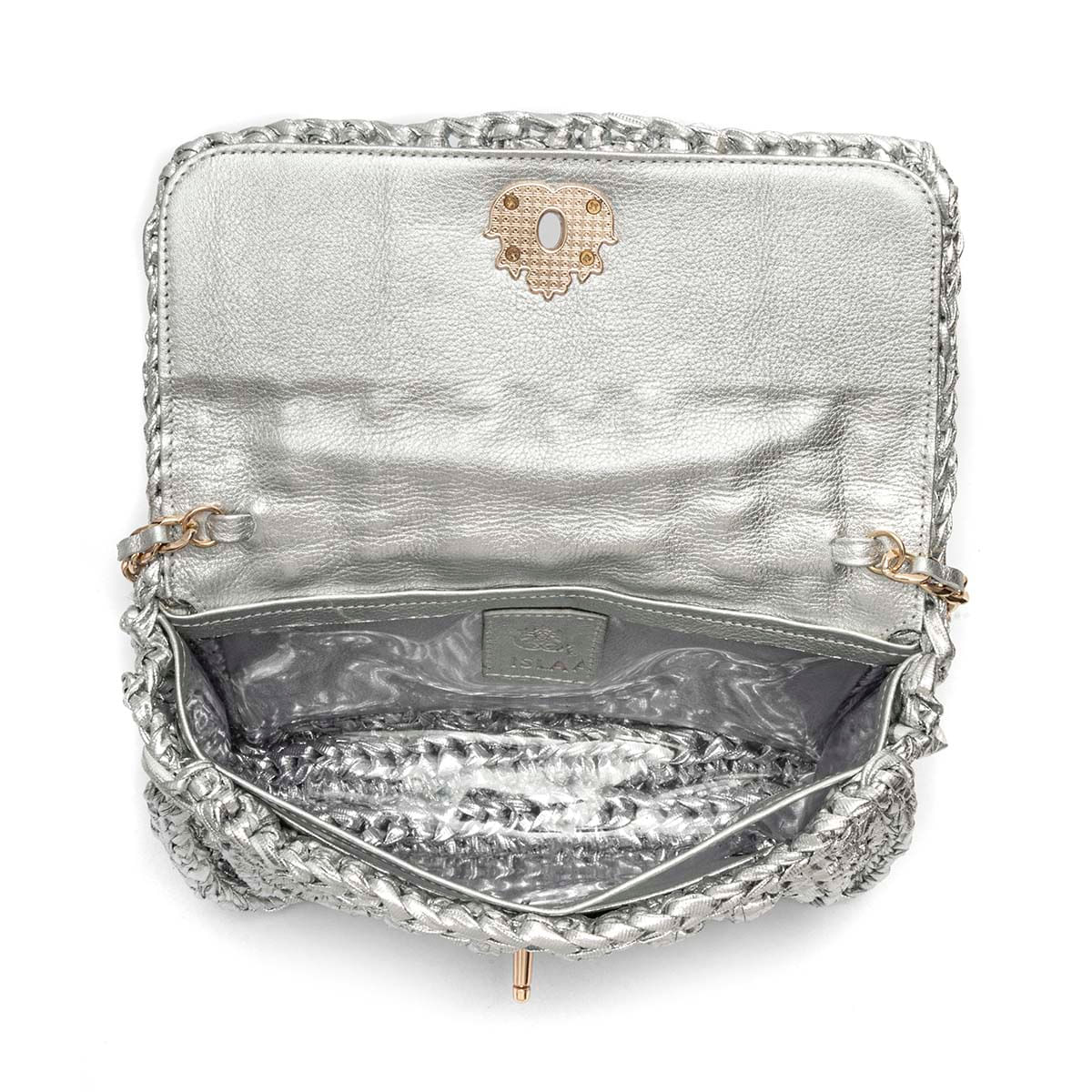 Bolsa-Baguete-em-Croche-com-Fio-Metalizado-Prata-