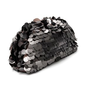Bolsa Maxi  Pouch Em Paetês Prata Matte