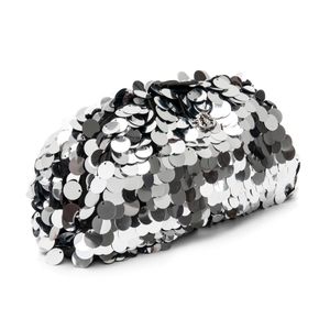 Bolsa Maxi  Pouch Em Paetês Preto/Prata
