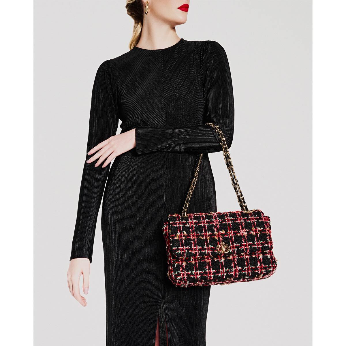 Bolsa-satchel-em-tweed--vermelho