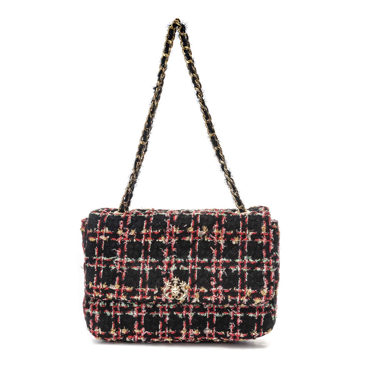 Bolsa-satchel-em-tweed--vermelho