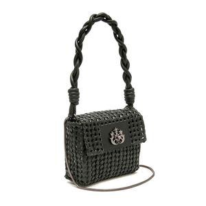 Mini Bolsa Em Tressê De Couro Natural Preto