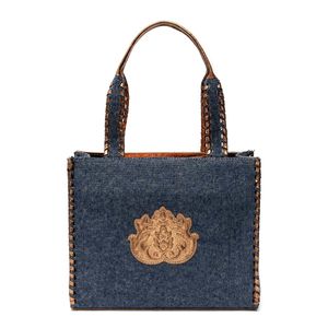 Bolsa Tote Em Jeans E Couro Natural Jeans