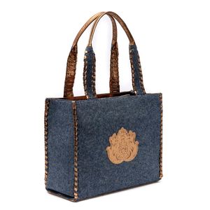 Bolsa Tote Em Jeans E Couro Natural Jeans