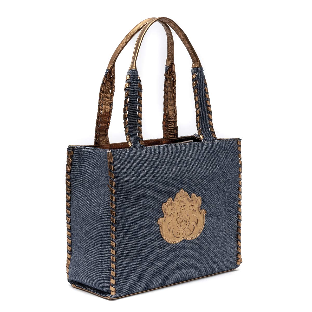 Bolsa-Mini-Tote-em-Jeans-e-Couro-Natural-Metalizado-Jeans-