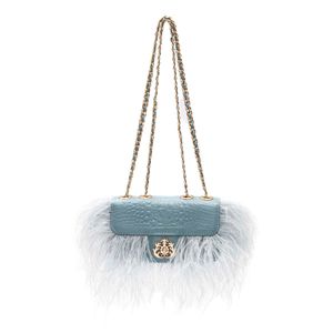 Mini Sarah Bag Couro E Plumas Azul Ceu