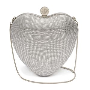 Bolsa Clutch Em Cristais - Heart Prata
