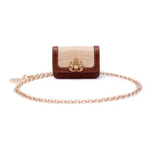 Nano Bolsa Em Palha Com Corrente Transversal - Forever Palha Carteira Croco Caramelo