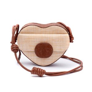 Bolsa Tiracolo Heart Em Palha E Couro Caramelo