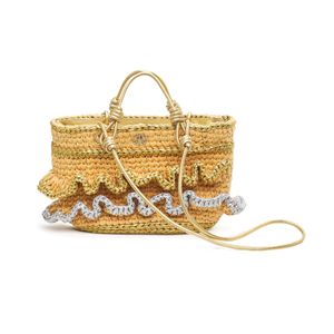 Bolsa Peplum Basket Em Papier E Couro Ouro