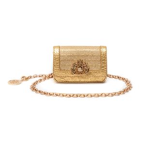 Nano Bolsa Em Palha Com Corrente Transversal - Forever Palha Ouro Com Croco Ouro