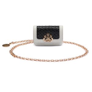 Nano Bolsa Em Palha Com Corrente Transversal - Forever Palha Damier Preta / Couro Marshmallow