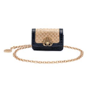 Nano Bolsa Em Palha Com Corrente Transversal - Forever Palha Damier Couro Marinho