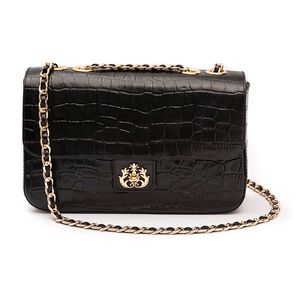 Bolsa Anne Jumbo em Couro Natural  Maxi Croc Preto Ouro