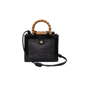 Bolsa Diana Média Em Couro Natural E Palha Indiana Preto