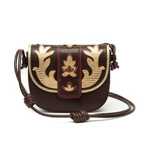 BOLSA WESTERN EM COURO LIZARD BROWN/GOLD