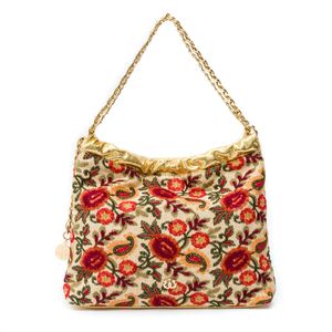 BOLSA HOBO PALHA FIORI BORDADA FRIDA OURO