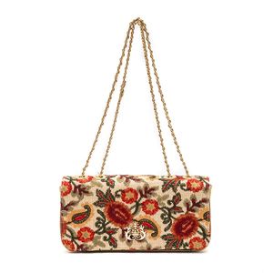 BOLSA ANNE ALONGADA PALHA FIORI BORDADA FRIDA OURO