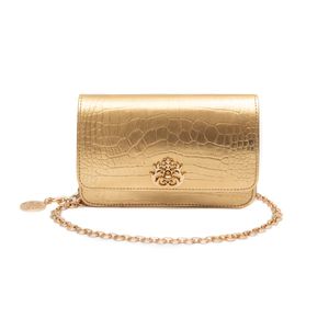 Bolsa Carteira Com Corrente Transversal - Forever New Croco New Gold