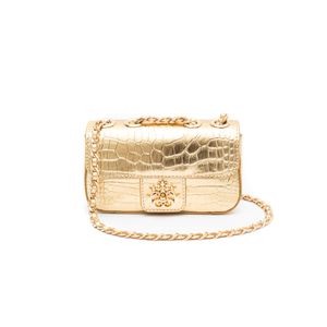 Mini Bolsa Anne Em Couro Natural New Croco Gold