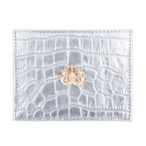 Carteira Couro Croco Lizard Prata