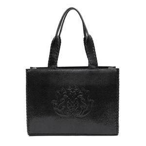Bolsa Maxi Tote Em Couro Natural Snake Preto