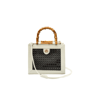 Bolsa Diana Média Em Couro Natural E Palha Indiana Marshmallow/Preto