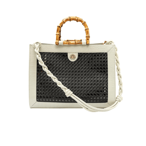 Bolsa Diana Maxi Em Couro Natural E Palha Indiana Marshmallow/Preto