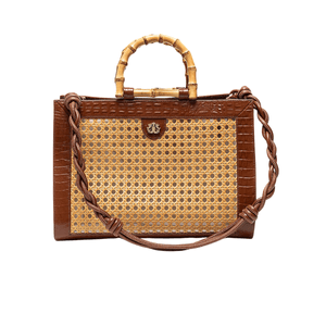Bolsa Diana Maxi Em Couro Natural E Palha Indiana Chocolate