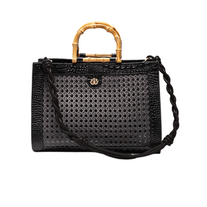 Bolsa Diana Maxi Em Couro Natural E Palha Indiana Preto